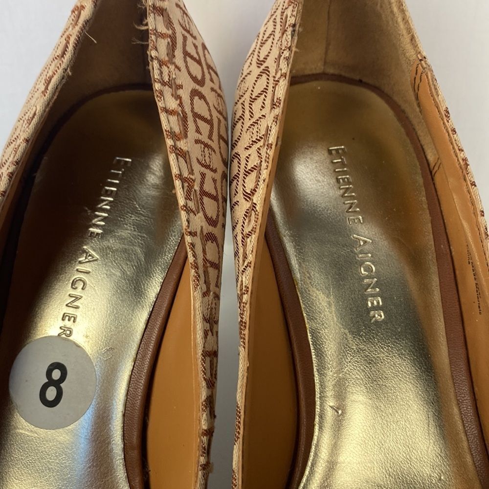 Etienne Aigner Logo Peep Toe Heels - Picture 3 of 7